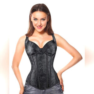 Kimring Women's Gothic Jacquard Shoulder Straps Overbust Corset Bustiers Sz5XL